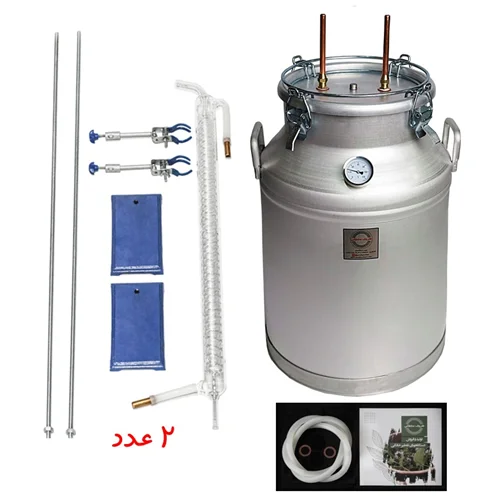 دستگاه تقطیر 100 لیتری با 2 عدد کندانسور شیشه ای و رابط مسی